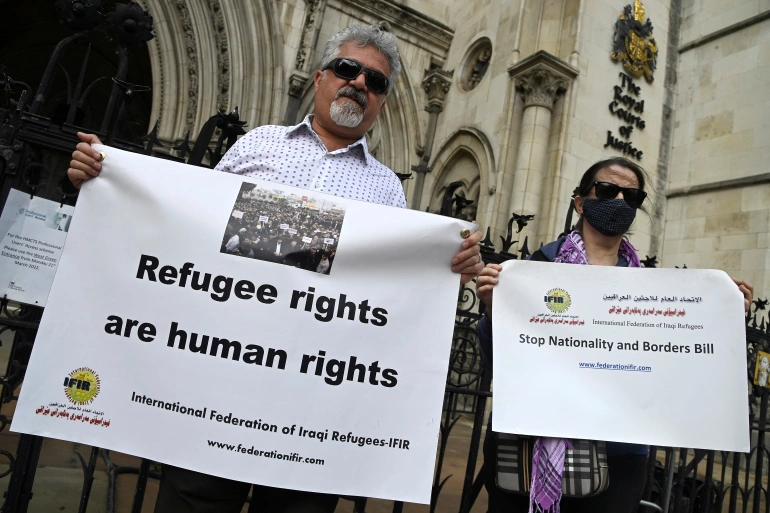 Protesters at the High Court in London/Aljazeera.