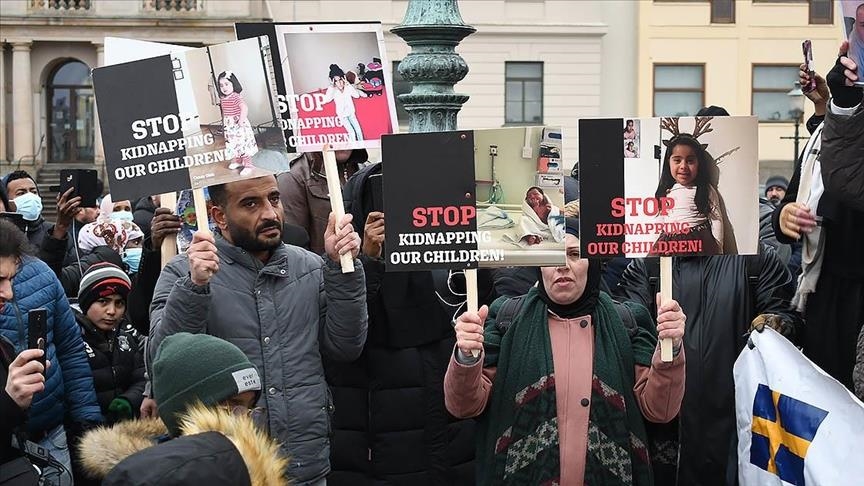 Muslim immigrant families in Sweden protesting against state social services for allegedly unjustly taking their children from their homes.