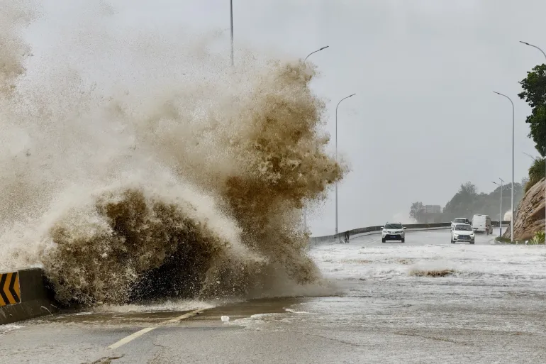 Waves crash on the coast of Sansha town as Typhoon Gaemi approaches China's Fujian province on July 25, 2024 [cnsphoto via Reuters]