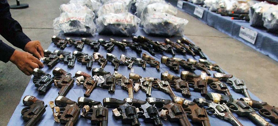 UNODC Firearms confiscated by authorities during border checks. 
